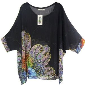 Chiffon rainbow paisley boho art loose top